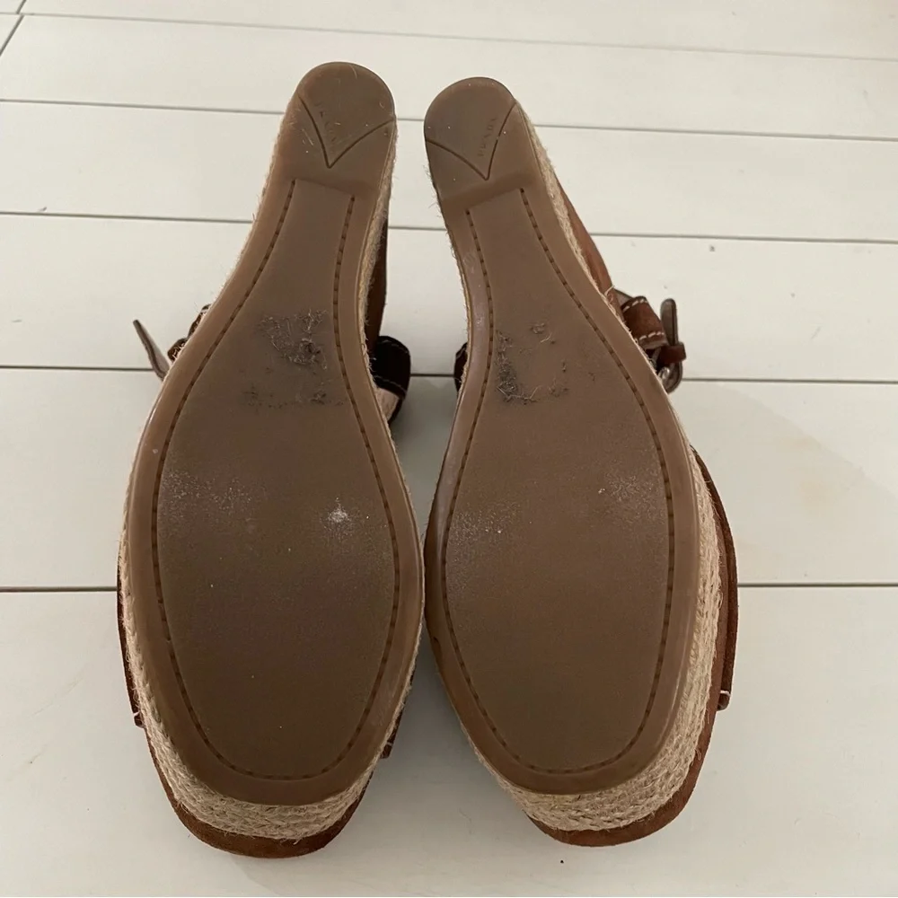 PRADA 3XZ170 Suede Platform Wedge Sandals Brown Espadrille Ankle Strap Size 36.5